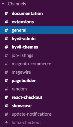 Screenshot of slack channels