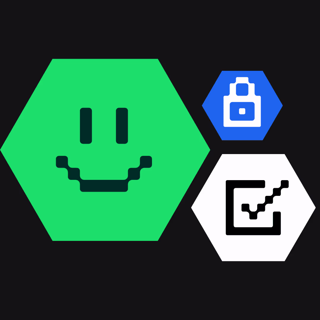 Headerbild des KI-Glossar. Zu sehen sind 3 Sechsecke mit Icons in grün, weiß und blau.