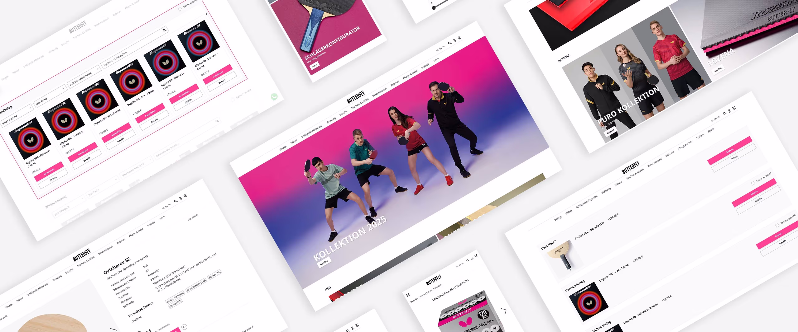 Collage with screenshots of the Butterfly webshop