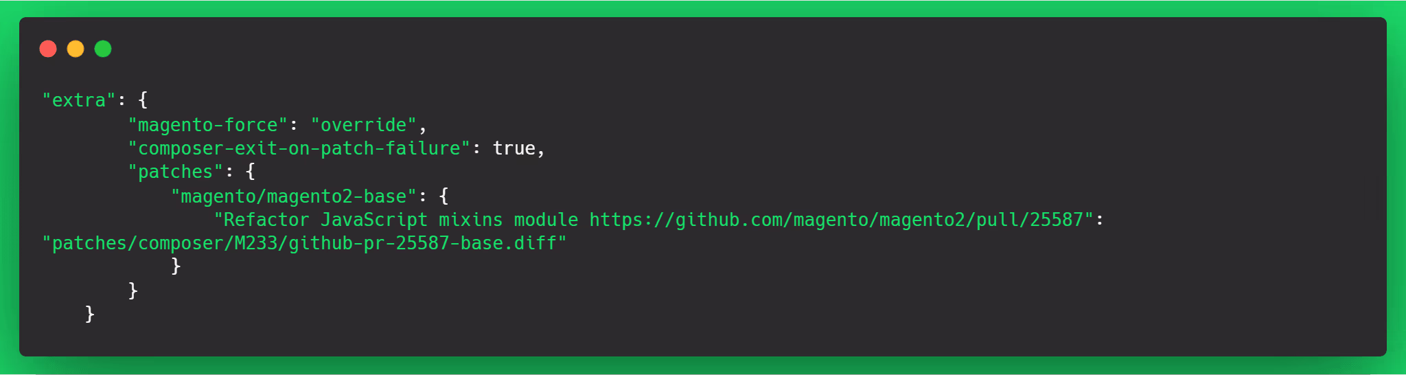 Code snippet for bundling-patches-example-mixins
