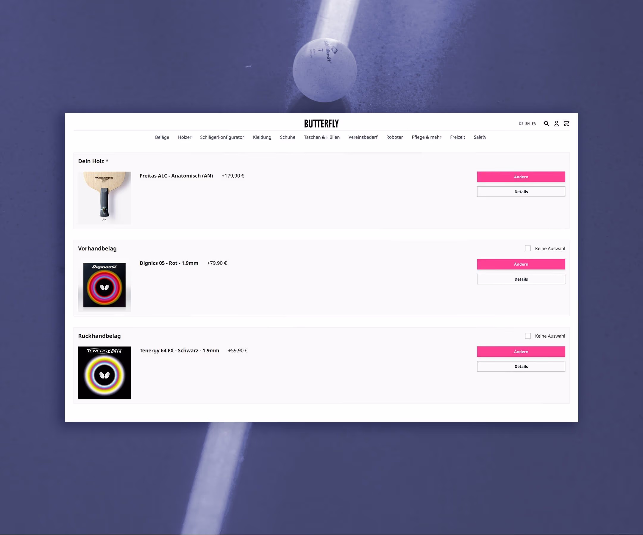 Screenshot of the bundle configurator by Butterfly