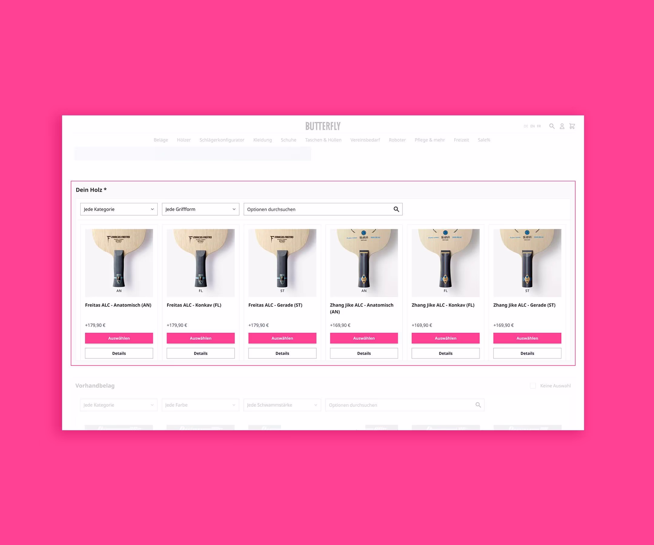 Screenshot of the bundle configurator by Butterfly