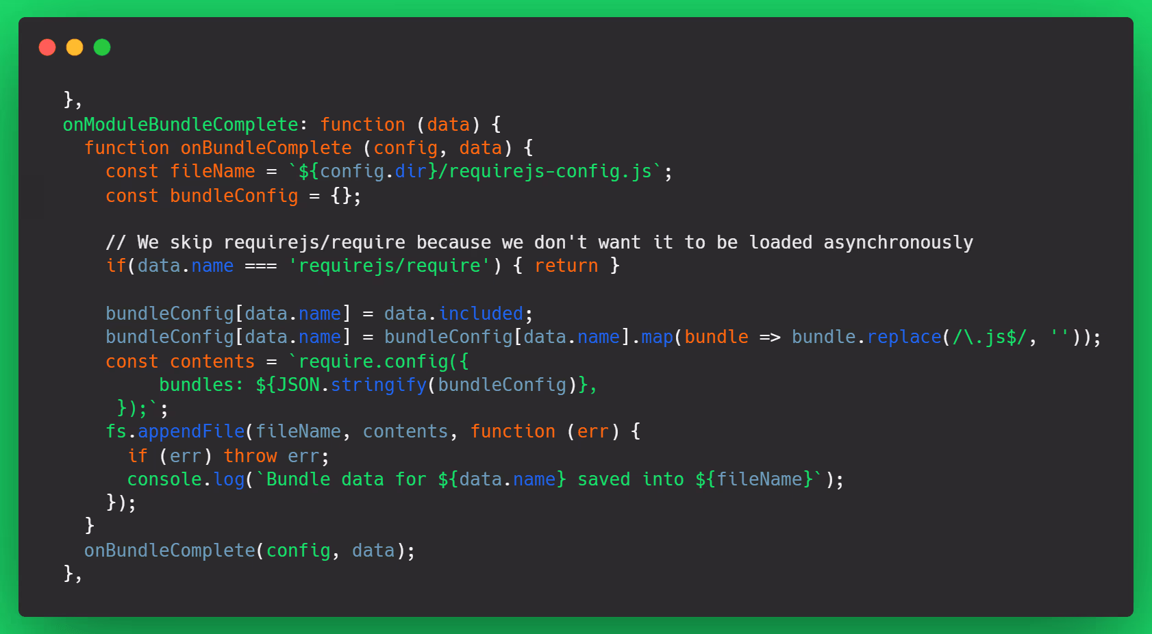Code snippet for onModuleBundleComplete